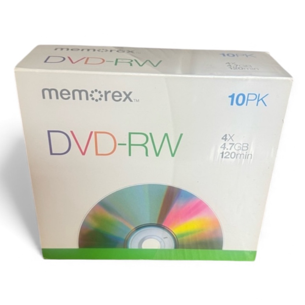 MEMOREX PACK OF 10 DVD-RW WITH CASES 4X 4.7GB 120 MIN NEW AND SEALED